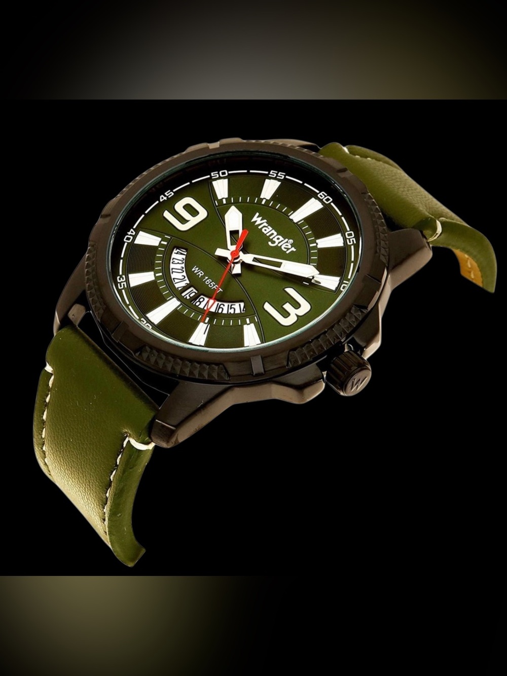 Nice Wrangler Men’s Watch - Western Collection - Black Metal Case, Green Band